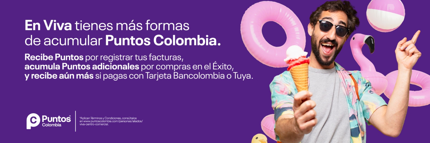 Recibe puntos por registrar tus facturas, acumular puntos adicionales por compras en el Éxito y recibe aun más si pagas con Tarjeta Bancolombia o Tuya.